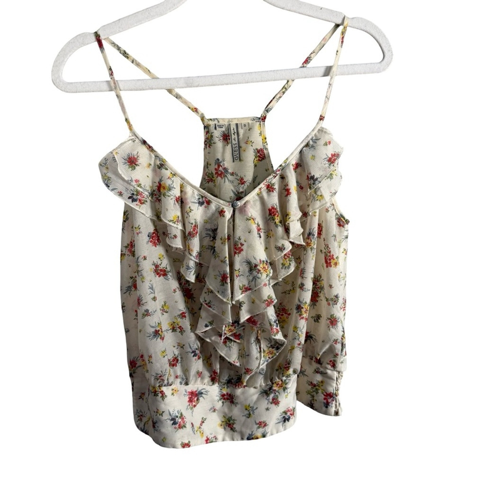 Guess Floral Ruffle Camisole in Cream and Red Size S Boho Cottagecore Festival - Picture 2 of 15